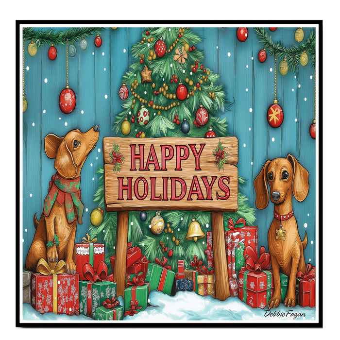 "Puppy Wonderland" - Adorable Puppies Playing in Winter Snow with Festive Christmas Trees and Presents on Ready to Hang 1.5" Thick Canvas Wrap, Floating Framed Canvas, Flat Rolled Canvas