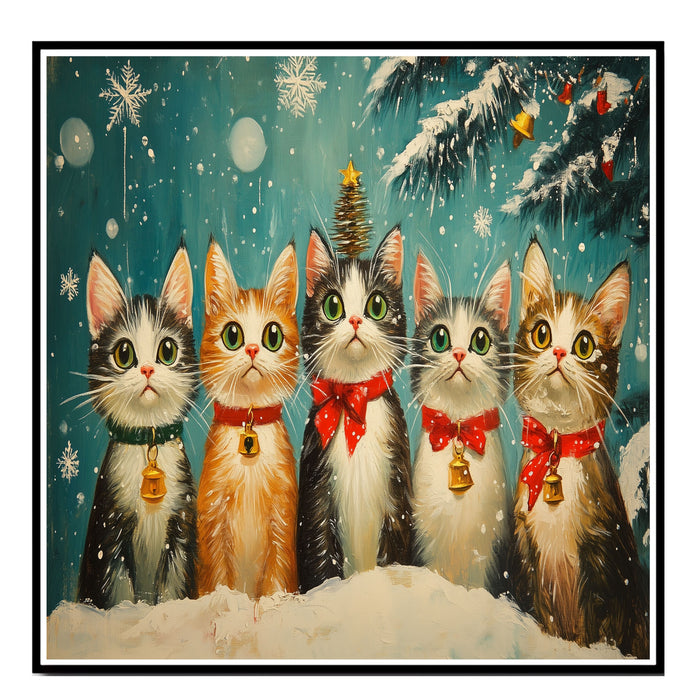 "Frosty Fun: Five Kittens in a Winter Wonderland" Ð Cutie Cats in the Snow on Ready to Hang 1.5" Thick Canvas Wrap, Floating Framed Canvas, Flat Rolled Canvas