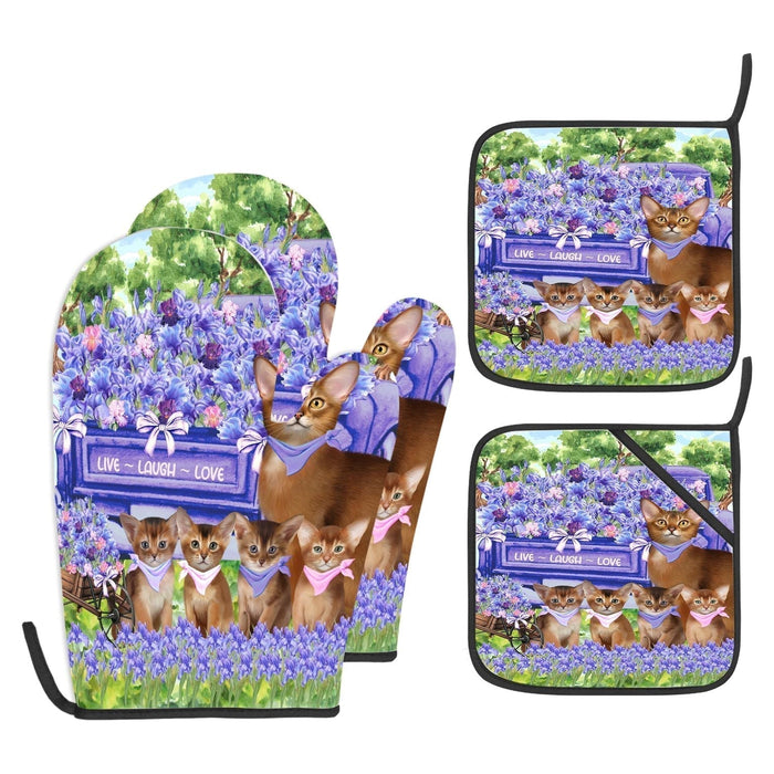 Abyssinian Oven Mitts and Pot Holder Set: Kitchen Gloves for Cooking with Potholders, Custom, Personalized, Explore a Variety of Designs, Cat Lovers Gift