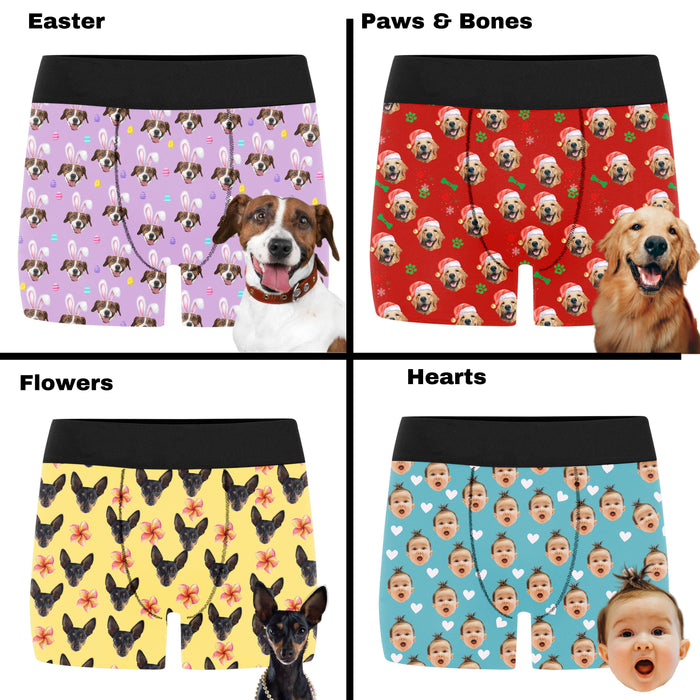 Customized Christmas Candy Cane Boxer Briefs, Cute Dog and Cat Photo on Custom Boxers, Personalized Boxers Gift for Pet Lovers