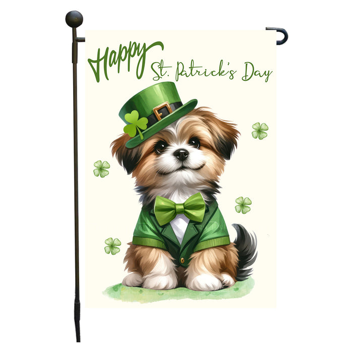 St. Patrick's Day Brown & White Dog Garden Flags with Multi Design - Double Sided Yard Lawn Festival Decorative Gift - Holiday Dogs Flag Decor 12 1/2"w x 18"h