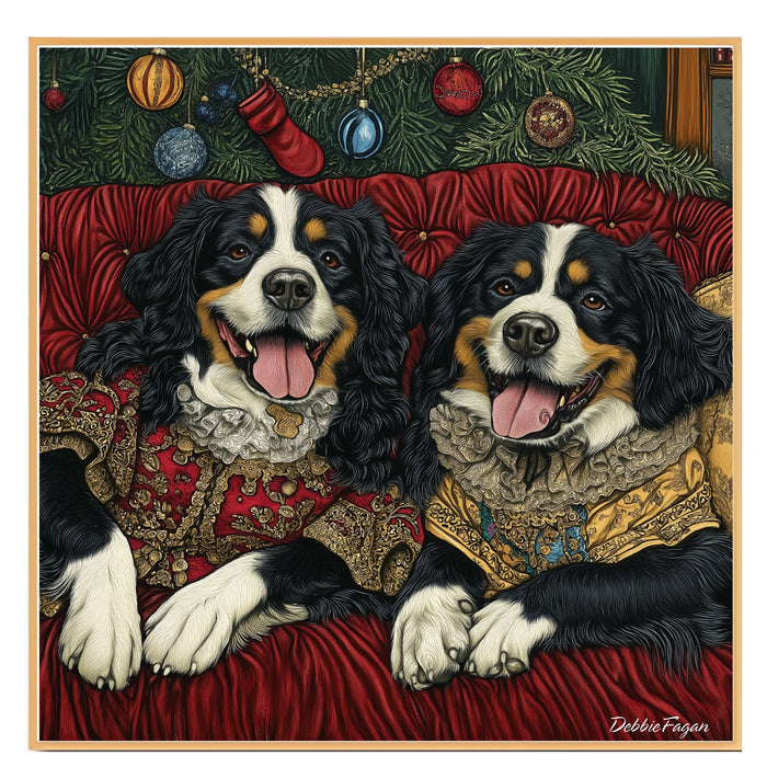 Christmas Canvas - "Victorian Appeal" - Bernese Mountain Dogs in Classic Attire on Ready to Hang 1.5" Thick Canvas Wrap, Floating Framed Canvas, Flat Rolled Canvas