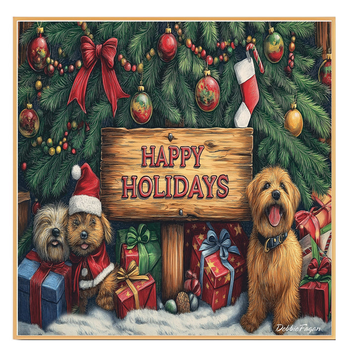 "Puppy Present Paradise" - Adorable Puppies Surrounded by Christmas Gifts Under the Tree in Winter Snow on Ready to Hang 1.5" Thick Canvas Wrap, Floating Framed Canvas, Flat Rolled Canvas