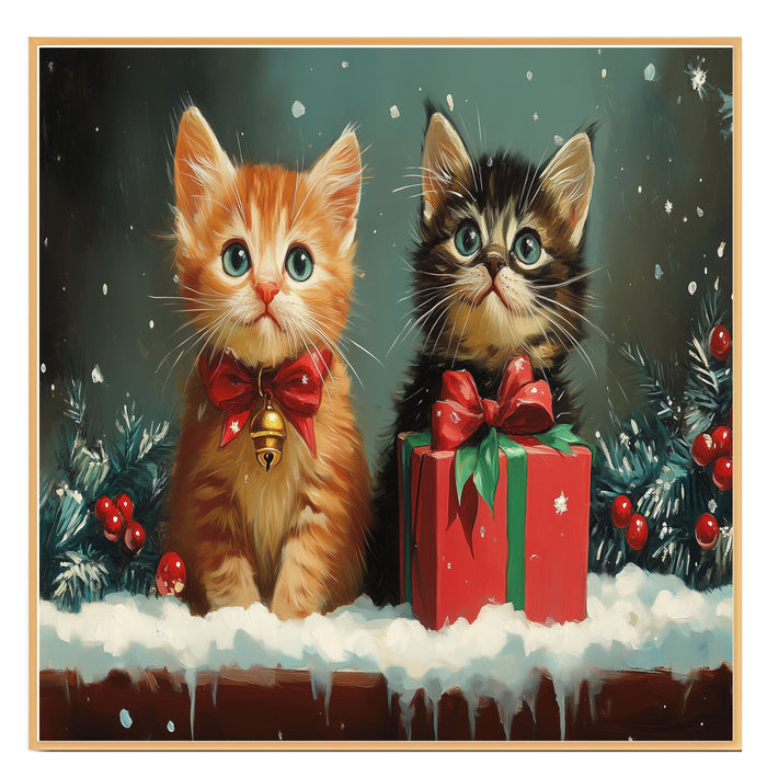 "Snowy Paws: Adorable Kittens in Winter Wonderland" Ð Cute Cats Playing in the Snow on Ready to Hang 1.5" Thick Canvas Wrap, Floating Framed Canvas, Flat Rolled Canvas