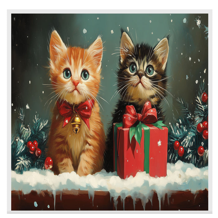 "Snowy Paws: Adorable Kittens in Winter Wonderland" Ð Cute Cats Playing in the Snow on Ready to Hang 1.5" Thick Canvas Wrap, Floating Framed Canvas, Flat Rolled Canvas