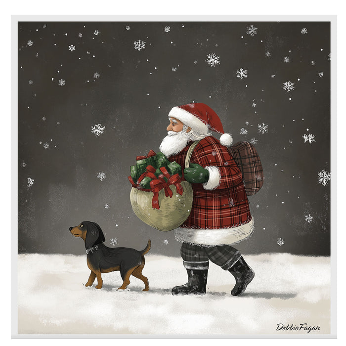 Dog Christmas Canvas  - ÒSantaÕs SidekickÓ - Joyful Pup Walking in the Snow on Ready to Hang 1.5" Thick Canvas Wrap, Floating Framed Canvas, Flat Rolled Canvas