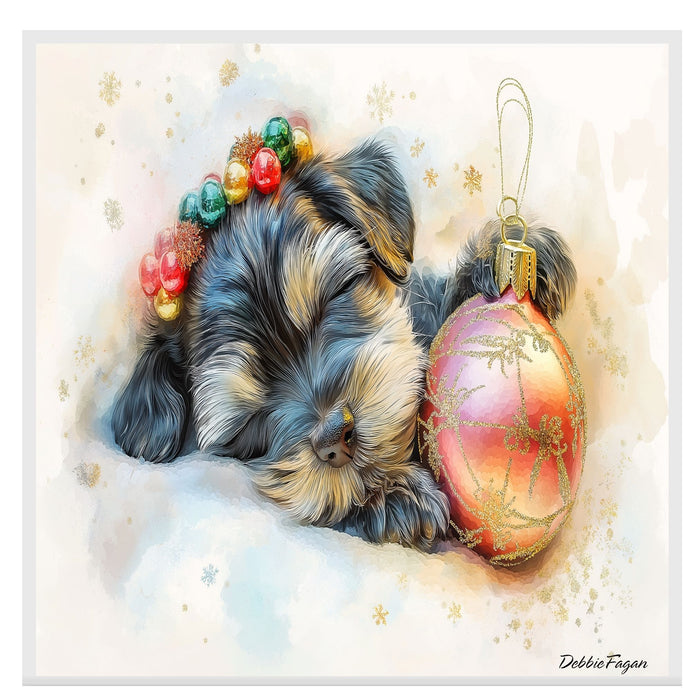 Schnauzer Christmas Canvas - "Paw-sitive Tidings" - Adorable Pup Snuggled Next to a Sparkling Ornament on Ready to Hang 1.5" Thick Canvas Wrap, Floating Framed Canvas, Flat Rolled Canvas