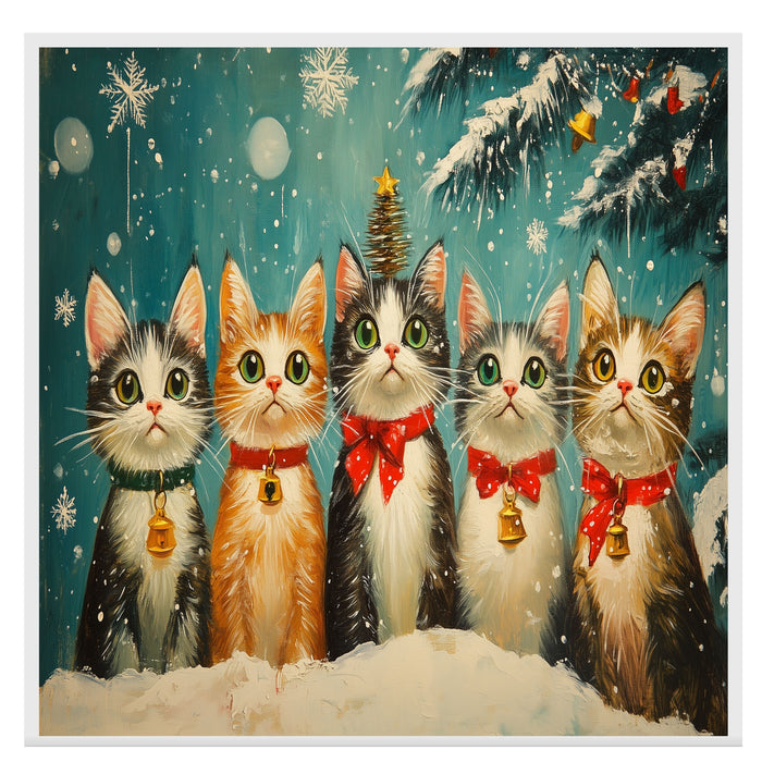 "Frosty Fun: Five Kittens in a Winter Wonderland" Ð Cutie Cats in the Snow on Ready to Hang 1.5" Thick Canvas Wrap, Floating Framed Canvas, Flat Rolled Canvas