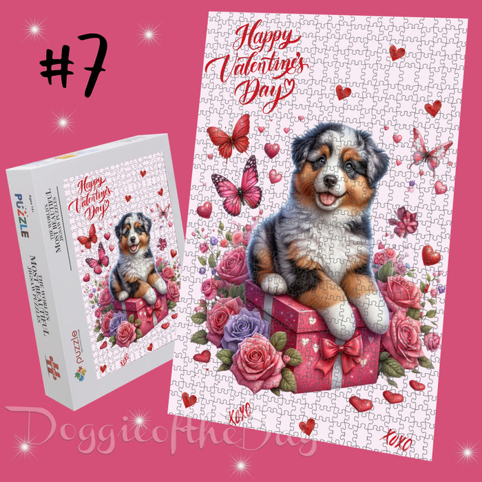 Australian Shepherd Jigsaw Puzzle for Valentine's Day Gift - Animal Printed Interlocking Puzzle Game Artwork - Unique Gift for Dog Lover's