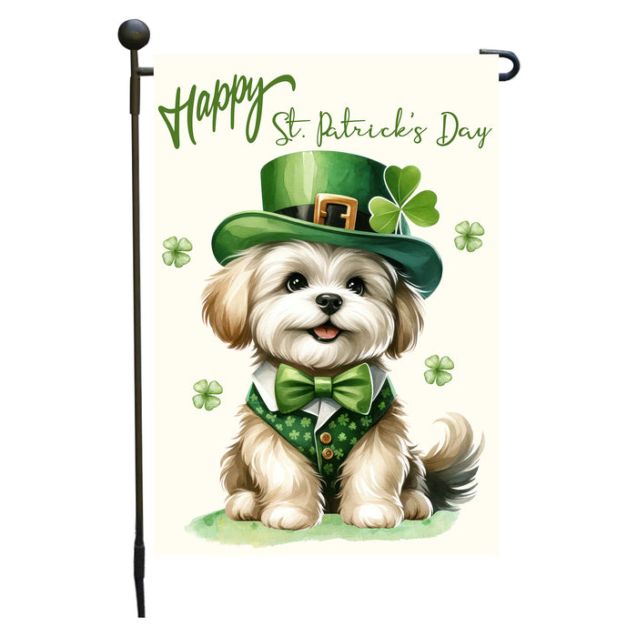 St. Patrick's Day Tan & White Dog Garden Flags with Multi Design - Double Sided Yard Lawn Festival Decorative Gift - Holiday Dogs Flag Decor 12 1/2"w x 18"h