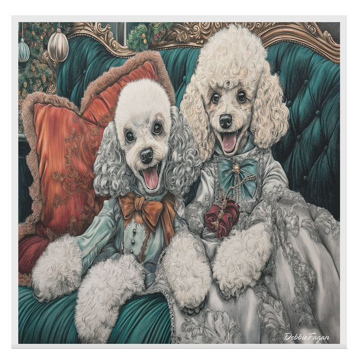 Poodle Christmas Canvas - "Victorian Grace" - Charming Dogs Adorned in Victorian Attire on Ready to Hang 1.5" Thick Canvas Wrap, Floating Framed Canvas, Flat Rolled Canvas