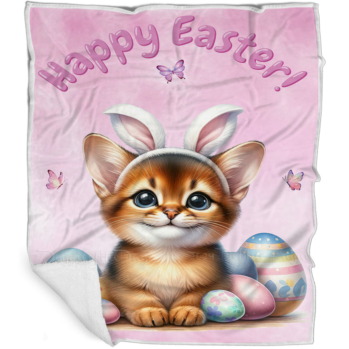 Easter Egg Hunt Abyssinian Cat Happy Easter Holiday Blanket EGHNTBLK001