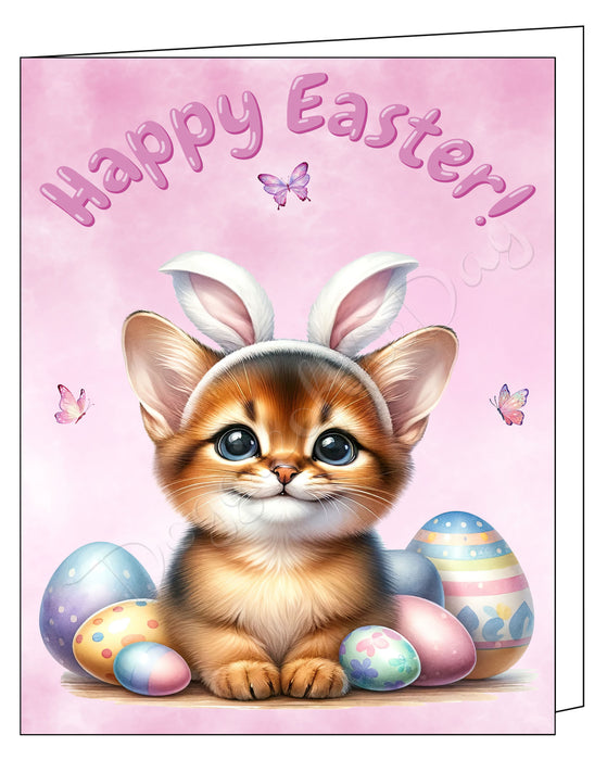 Happy Easter Abyssinian Cat Greeting Cards, Spring Holiday Notecards Blank Inside Envelopes Included, Unique Easter Egg Cards for Cat Lovers