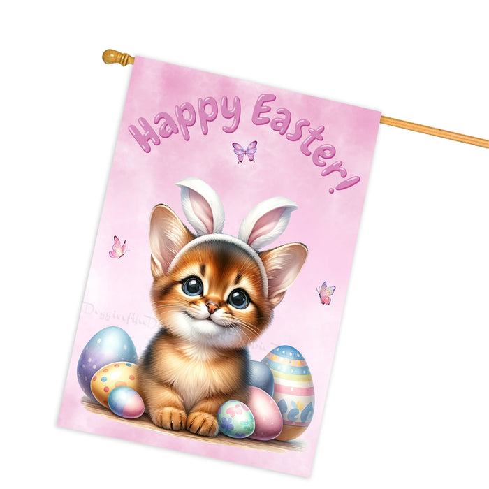 Happy Easter Abyssinian Cat, Egg Hunt House Flags for Home Decorations - Double Sided Yard Lawn Easter Festival Decorative Gift - Holiday Cats Flag Decor 28"w x 40"h, EGHNT00001