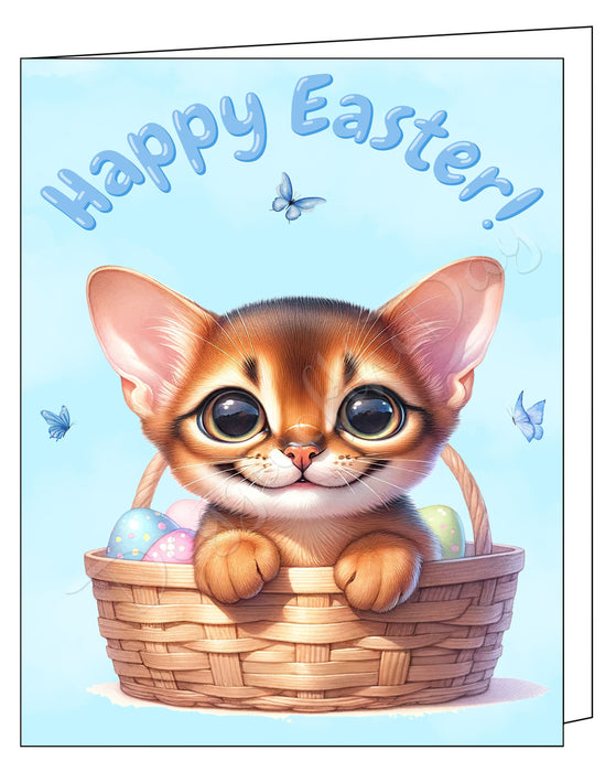 Happy Easter Abyssinian Cat Greeting Cards, Spring Holiday Notecards Blank Inside Envelopes Included, Unique Easter Egg Cards for Cat Lovers