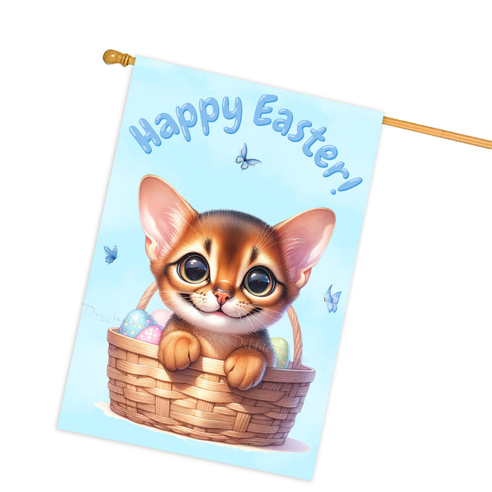 Happy Easter Abyssinian Cat, Egg Hunt House Flags for Home Decorations - Double Sided Yard Lawn Easter Festival Decorative Gift - Holiday Cats Flag Decor 28"w x 40"h, EGHNT00002