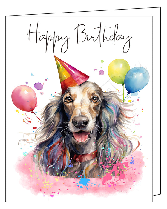 Happy Birthday Greeting Cards Afghan Hound - Cute Note Cards for Dog Lovers - Blank Inside Envelope Included, GCHB00001