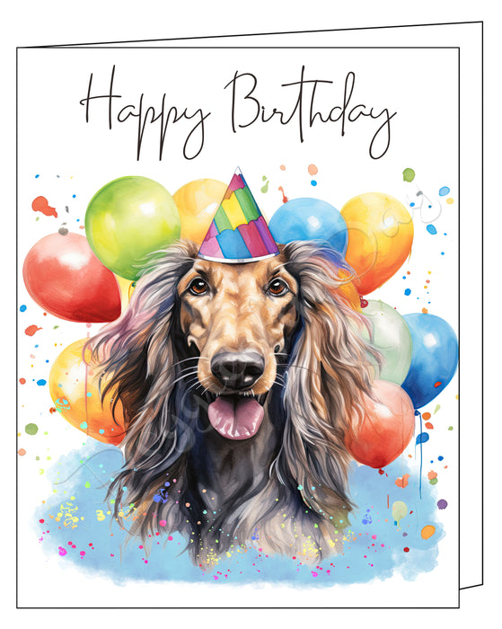 Happy Birthday Greeting Cards Afghan Hound - Cute Note Cards for Dog Lovers - Blank Inside Envelope Included, GCHB00003