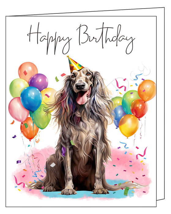 Happy Birthday Greeting Cards Afghan Hound - Cute Note Cards for Dog Lovers - Blank Inside Envelope Included, GCHB00004