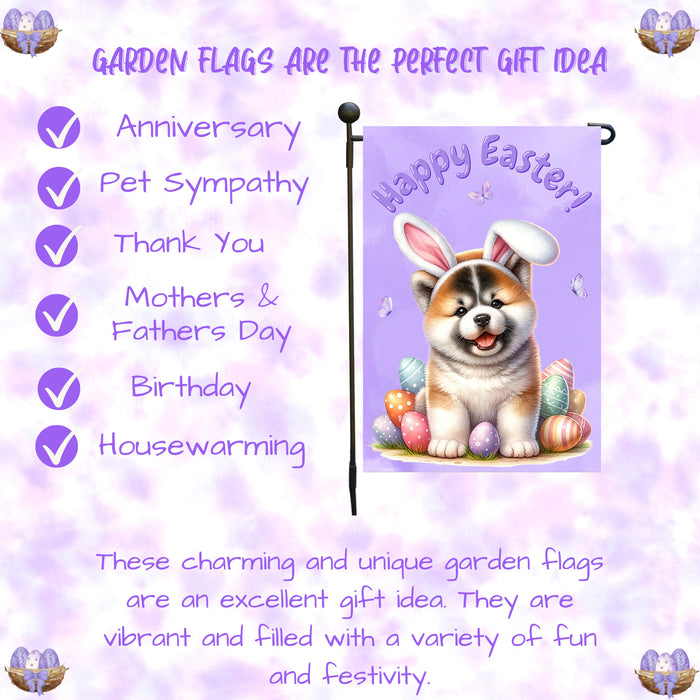 Akita Dog Happy Easter Garden Flag Puppy Bunny Ears Eggs Spring Yard Lawn Décor 12x18 Inch Single Side and Double Sided