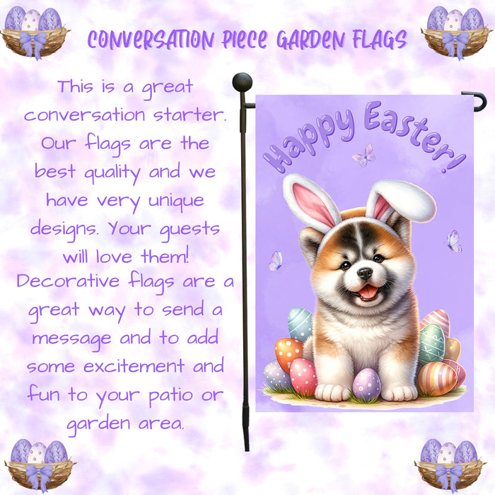 Akita Dog Happy Easter Garden Flag Puppy Bunny Ears Eggs Spring Yard Lawn Décor 12x18 Inch Single Side and Double Sided