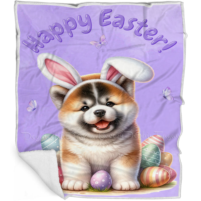 Easter Egg Hunt Akita  with Bunny Ears Happy Easter Holiday Blanket, EGHNTBLNKTDG00002