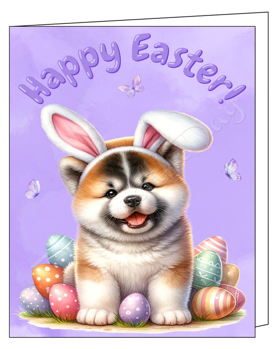 Happy Easter Akita 2 Greeting Cards, Spring Holiday Notecards Blank Inside Envelopes Included, Unique Easter Egg Cards for Dog Lovers