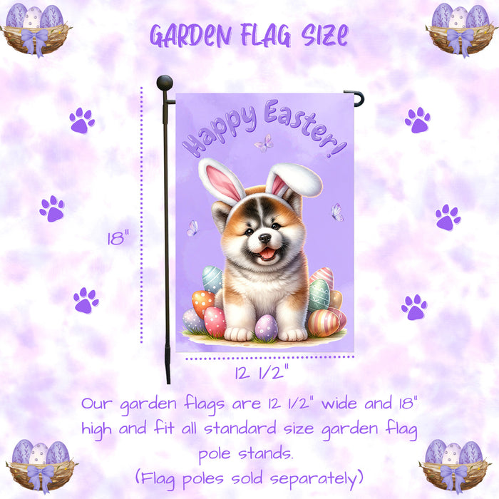 Akita Dog Happy Easter Garden Flag Puppy Bunny Ears Eggs Spring Yard Lawn Décor 12x18 Inch Single Side and Double Sided