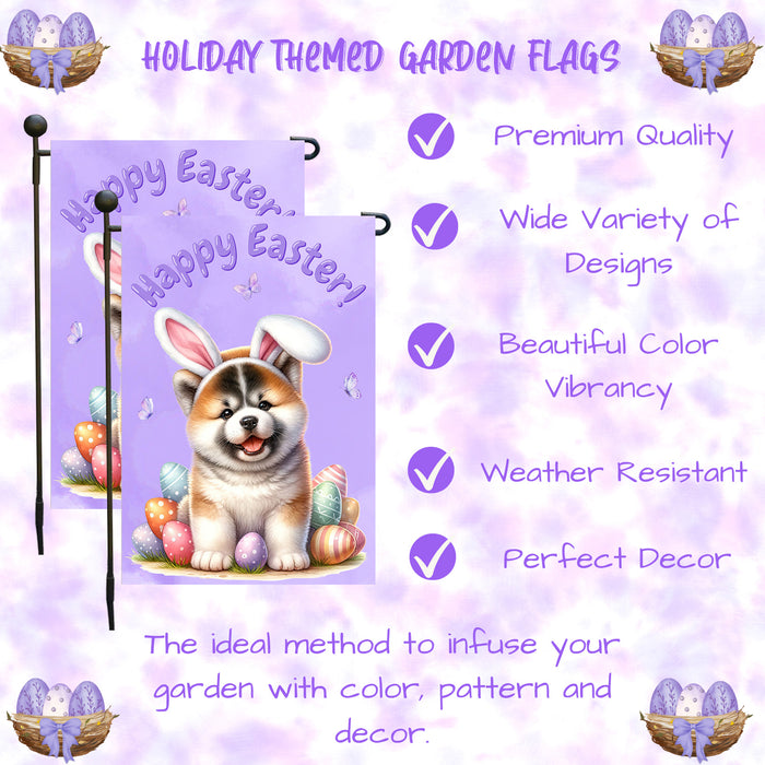 Akita Dog Happy Easter Garden Flag Puppy Bunny Ears Eggs Spring Yard Lawn Décor 12x18 Inch Single Side and Double Sided