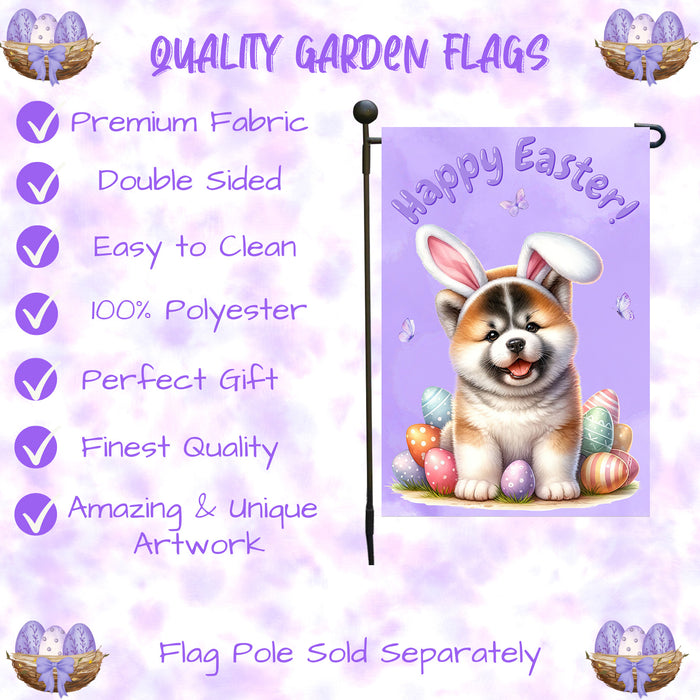 Akita Dog Happy Easter Garden Flag Puppy Bunny Ears Eggs Spring Yard Lawn Décor 12x18 Inch Single Side and Double Sided