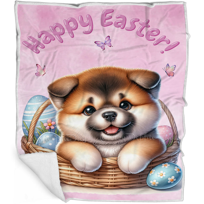 Easter Egg Hunt Akita with Bunny Ears Happy Easter Holiday Blanket, EGHNTBLNKTDG00001