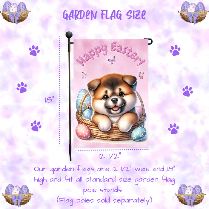 Akita Puppy Garden Flag Dog Bunny Ears Happy Easter Eggs Spring Yard Patio Décor 12x18 Inch Single Side and Double Sided