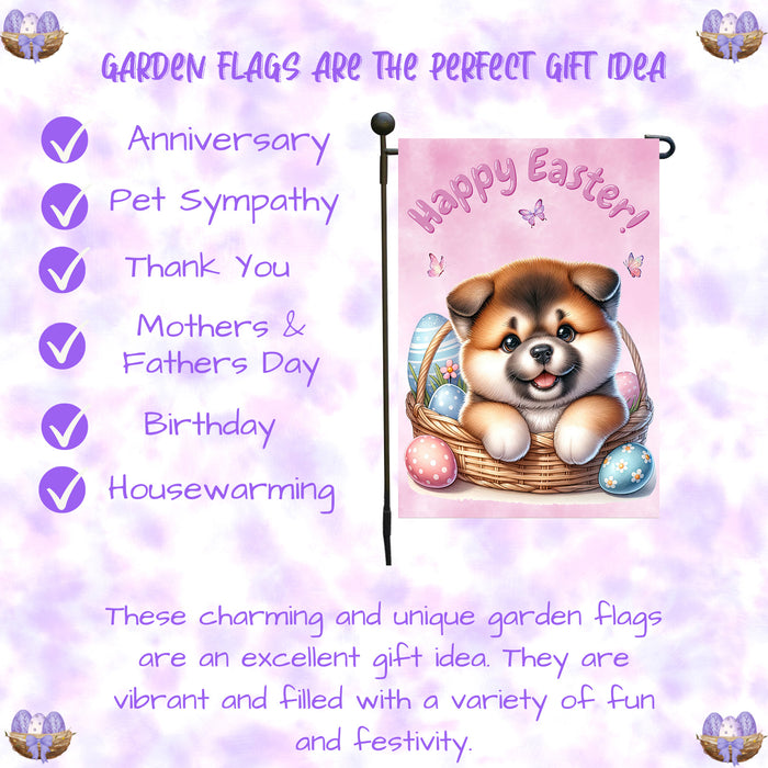 Akita Puppy Garden Flag Dog Bunny Ears Happy Easter Eggs Spring Yard Patio Décor 12x18 Inch Single Side and Double Sided