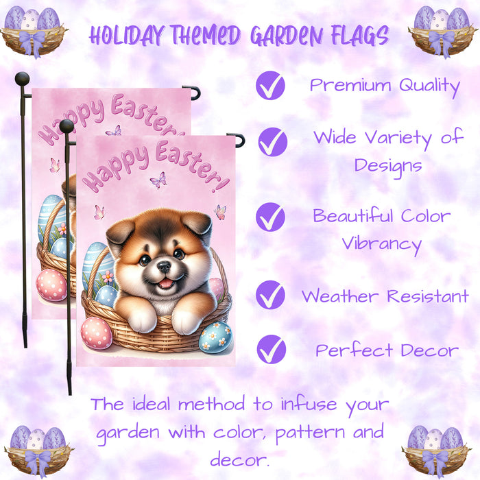 Akita Puppy Garden Flag Dog Bunny Ears Happy Easter Eggs Spring Yard Patio Décor 12x18 Inch Single Side and Double Sided