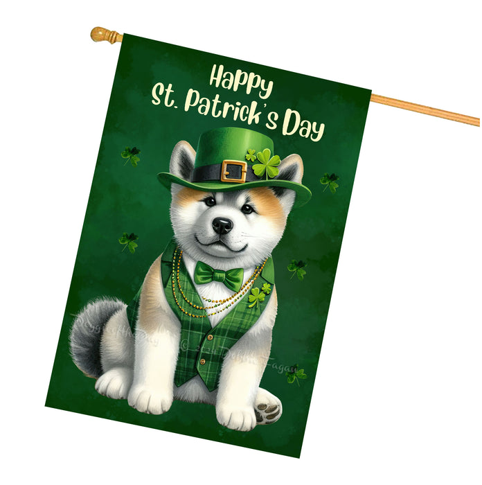 Akita St. Patrick's Day Irish Doggy House Flags, Irish Decor, Pup Haven, Green Flag Design, Double Sided,Paddy Pet Fest