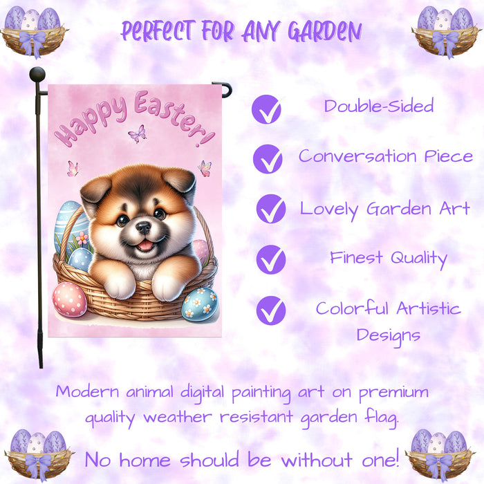 Akita Puppy Garden Flag Dog Bunny Ears Happy Easter Eggs Spring Yard Patio Décor 12x18 Inch Single Side and Double Sided