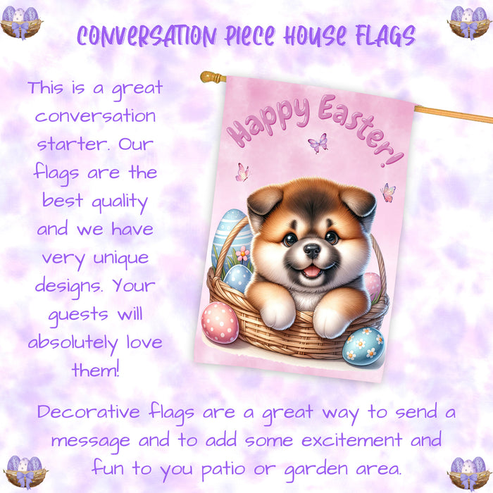 Akita Puppy Easter House Flag 28 x 40 Double Sided Spring Garden Yard Decor Dog Flag