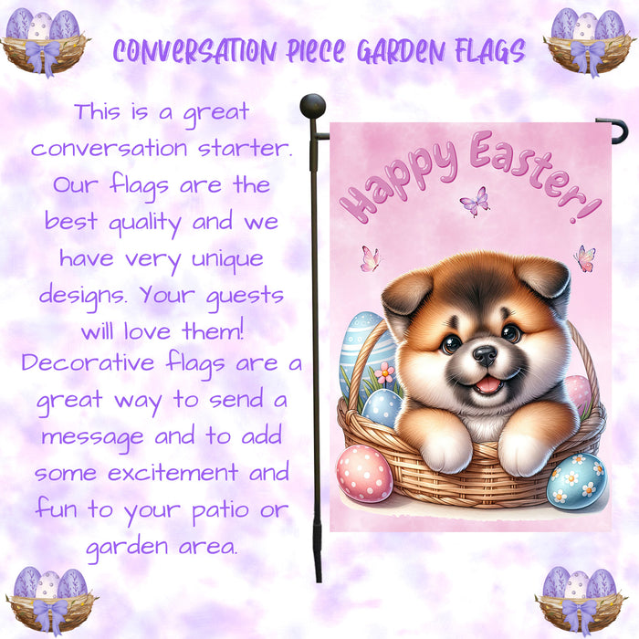Akita Puppy Garden Flag Dog Bunny Ears Happy Easter Eggs Spring Yard Patio Décor 12x18 Inch Single Side and Double Sided