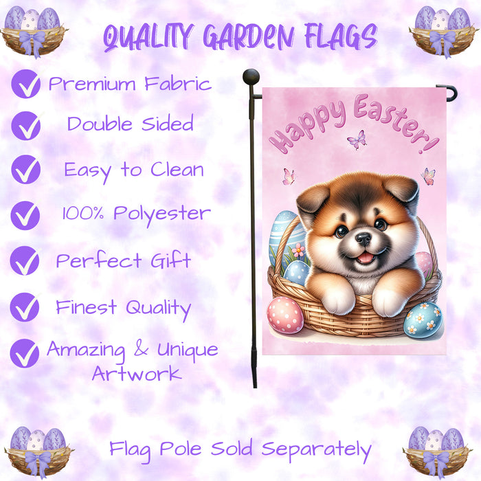 Akita Puppy Garden Flag Dog Bunny Ears Happy Easter Eggs Spring Yard Patio Décor 12x18 Inch Single Side and Double Sided