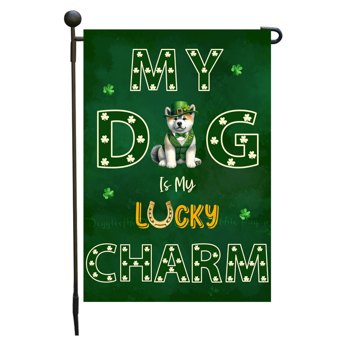 St. Patrick's Day Akita Irish Dog Garden Flags with Lucky Charm Design - Double Sided Yard Garden Festival Decorative Gift - Holiday Dogs Flag Decor 12 1/2"w x 18"h