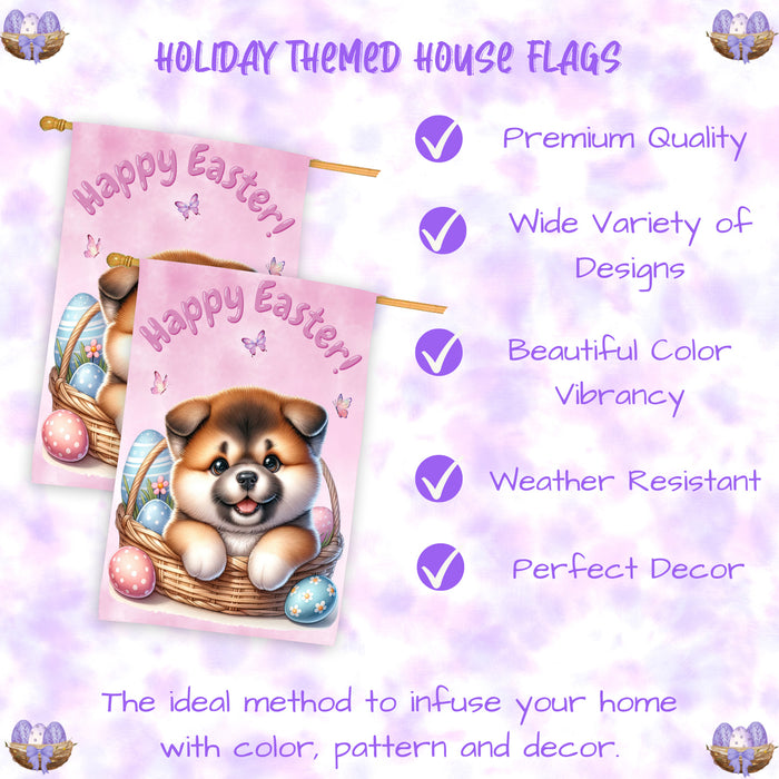 Akita Puppy Easter House Flag 28 x 40 Double Sided Spring Garden Yard Decor Dog Flag