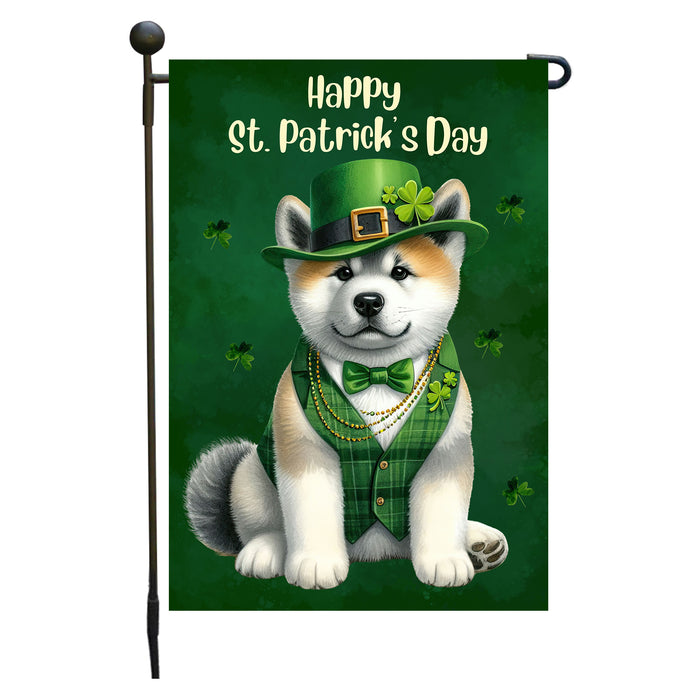 Akita St. Patrick's Day Irish Dog Garden Flag, Paddy's Day Party Decor, Green Design, Pet Gift, Double Sided, Irish Doggy Delight