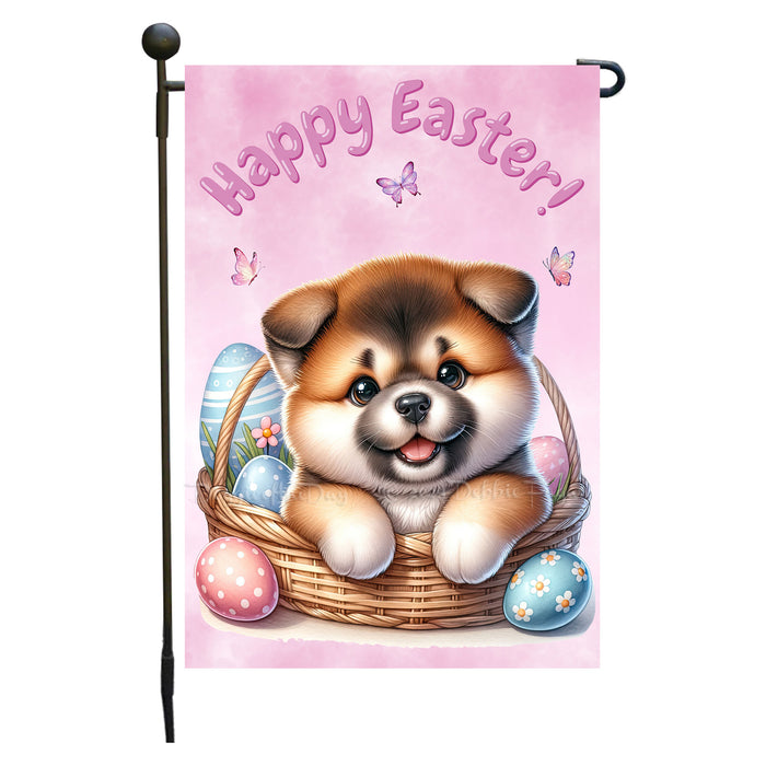 Akita Puppy Garden Flag Dog Bunny Ears Happy Easter Eggs Spring Yard Patio Décor 12x18 Inch Single Side and Double Sided