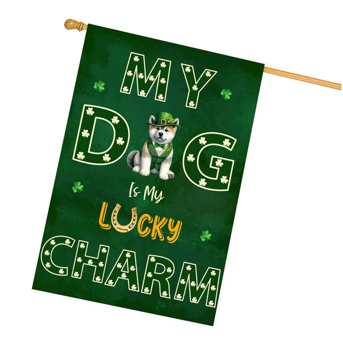 St. Patrick's Day Akita Irish Dog House Flags with Lucky Charm Design - Double Sided Yard Home Festival Decorative Gift - Holiday Dogs Flag Decor - 28"w x 40"h