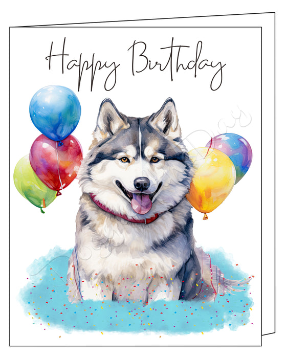 Happy Birthday Greeting Cards Alaskan Malamute - Cute Note Cards for Dog Lovers - Blank Inside Envelope Included, GCHB00009