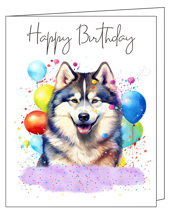 Happy Birthday Greeting Cards Alaskan Malamute - Cute Note Cards for Dog Lovers - Blank Inside Envelope Included, GCHB00011