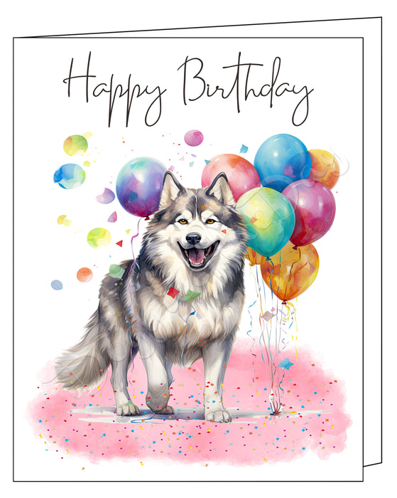 Happy Birthday Greeting Cards Alaskan Malamute - Cute Note Cards for Dog Lovers - Blank Inside Envelope Included, GCHB00012