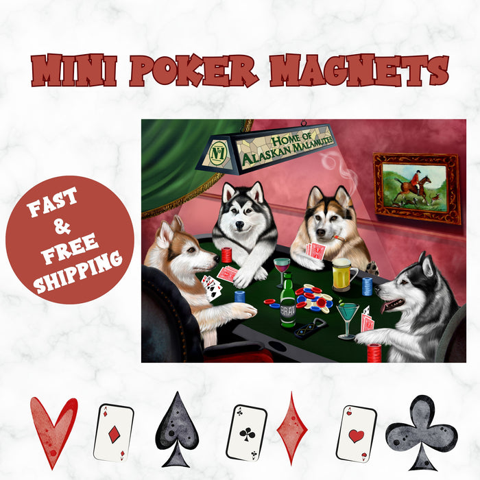 Home of Alaskan Malamute 4 Dogs Playing Poker Magnet Mini 3.5" x 2"