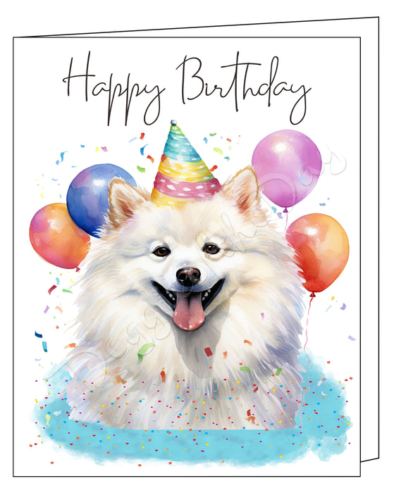 Happy Birthday Greeting Cards American Eskimo - Cute Note Cards for Dog Lovers - Blank Inside Envelope Included, GCHB00014