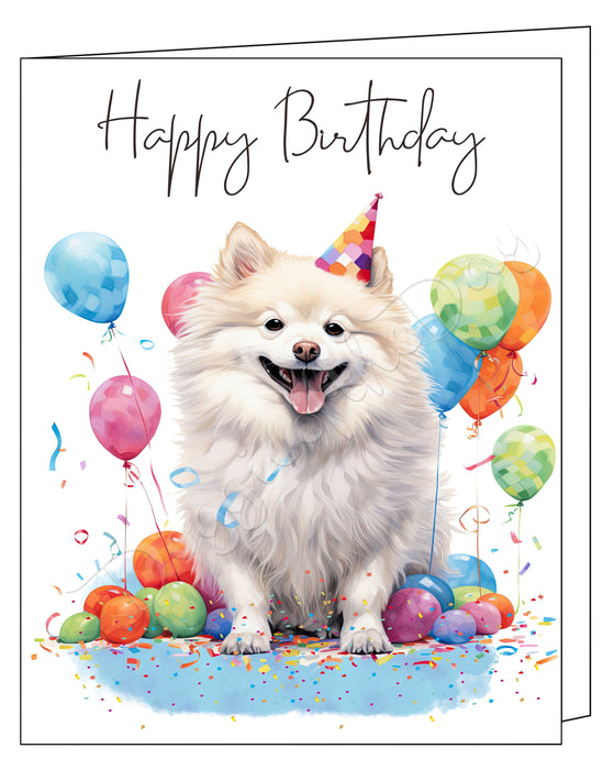 Happy Birthday Greeting Cards American Eskimo - Cute Note Cards for Dog Lovers - Blank Inside Envelope Included, GCHB00015